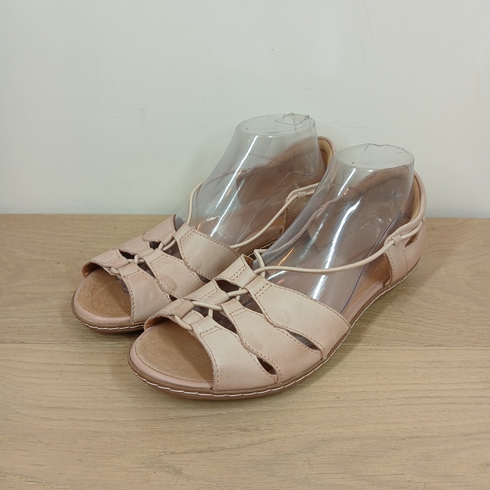 Earth Huarache Sandals Women 8.5 Wide Pink Leather Cage Strappy Flat Comfort